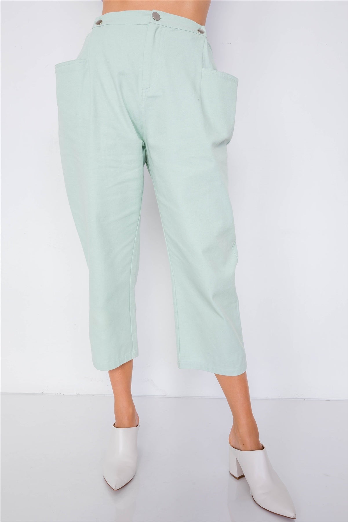 Pastel Chic Solid Ankle Wide Leg Adjustable Snap Waist Pants