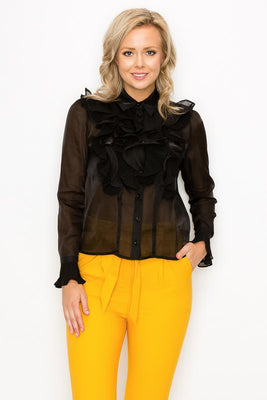 Ruffle Trim Long Sleeve Blouse