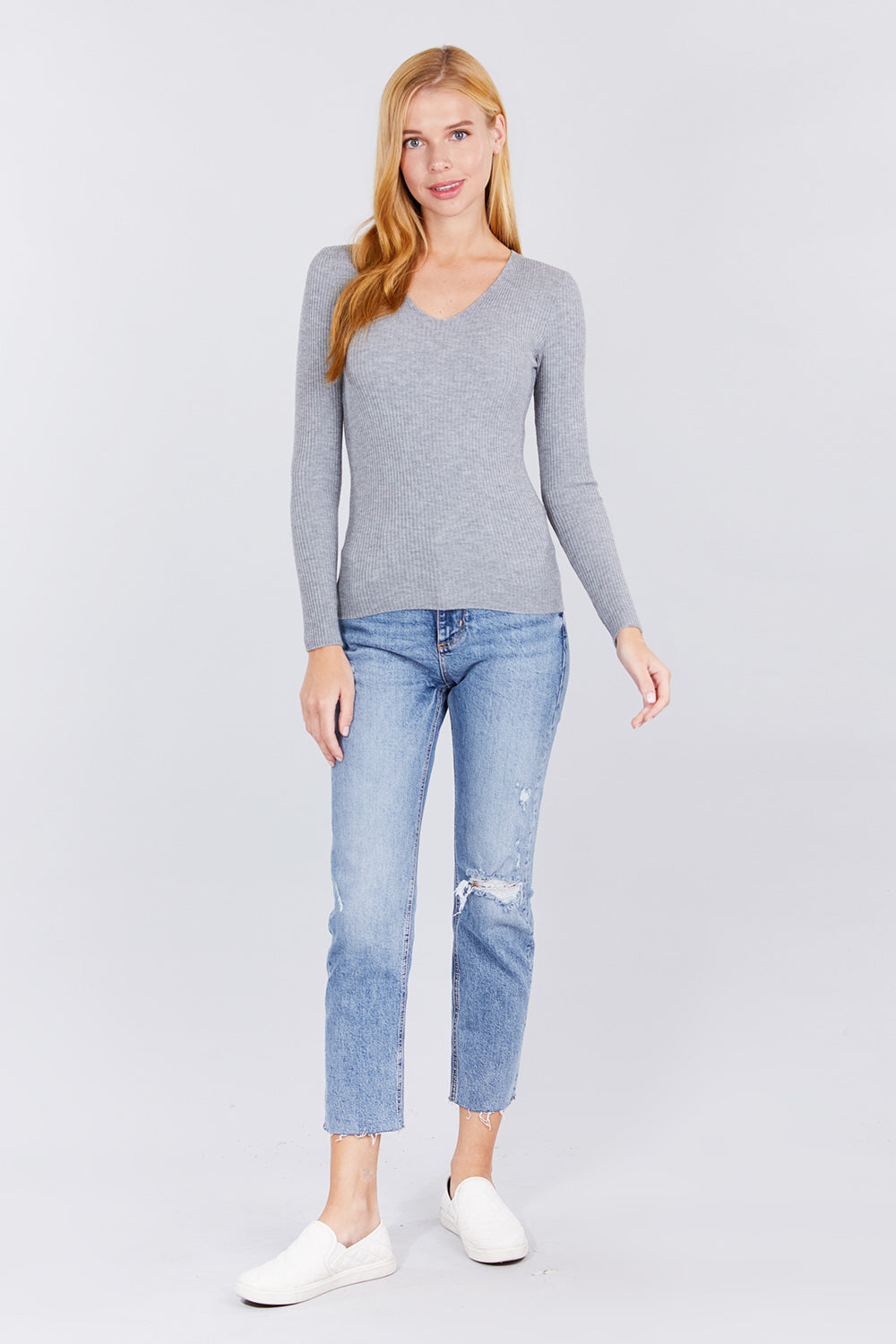 V-neck Viscose Rib Sweater