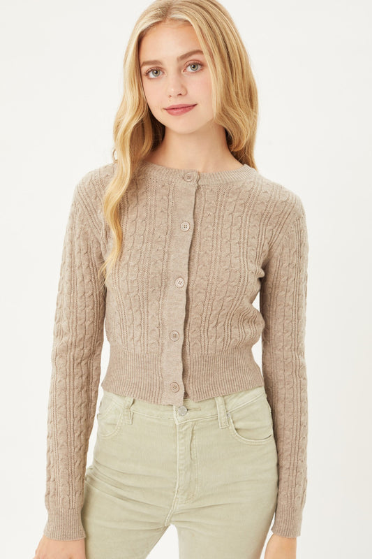 Buttoned Cable Knit Cardigan Long Sleeve Sweater