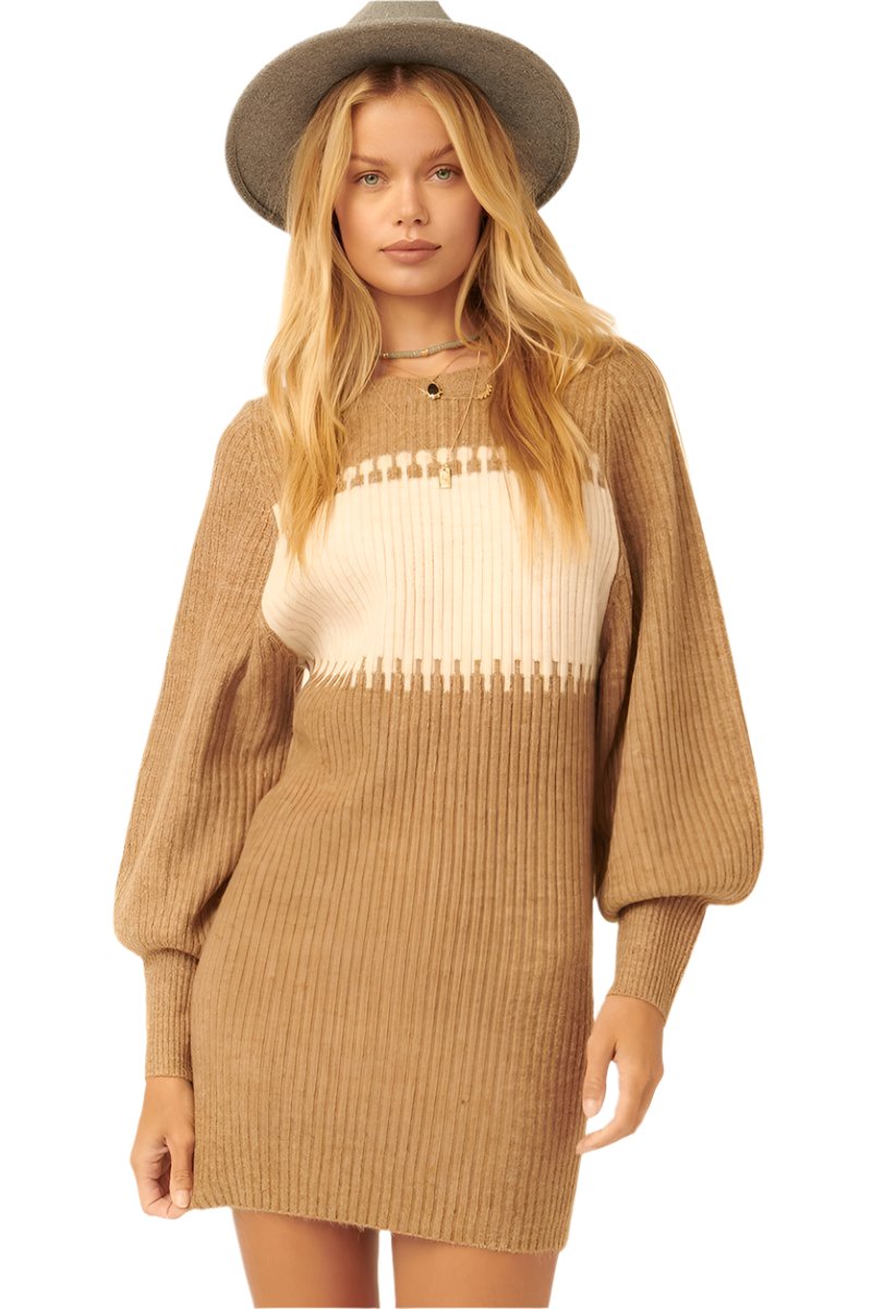 A Ribbed Knit Sweater Mini Dress