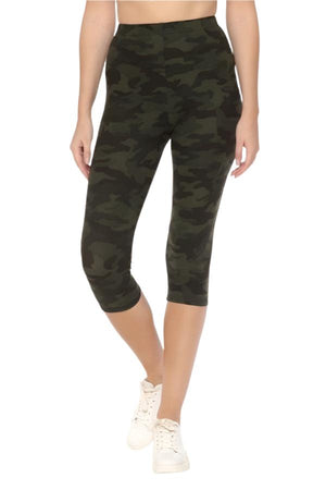 Multi-color Print, Cropped Capri Leggings In A Fitted Style With A Banded High Waist