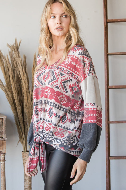 Beautiful Aztec Print Long Sleeve Sweater