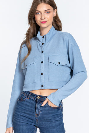 Long Slv Snap Button Crop Jacket