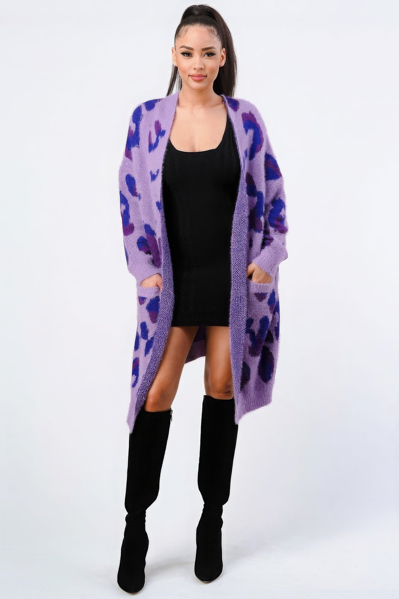 Leopard Angora Sweater Oversized Cardigan