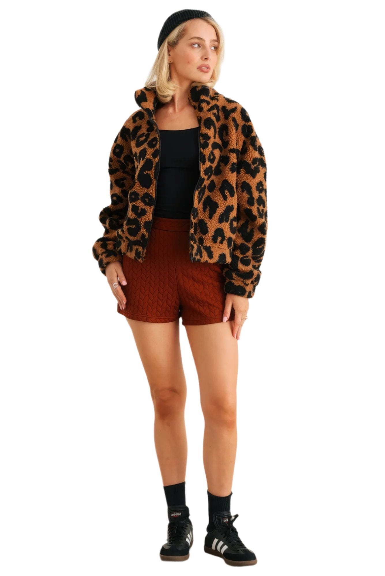 Leopard Teddy Zip-up Two Pocket Jacket