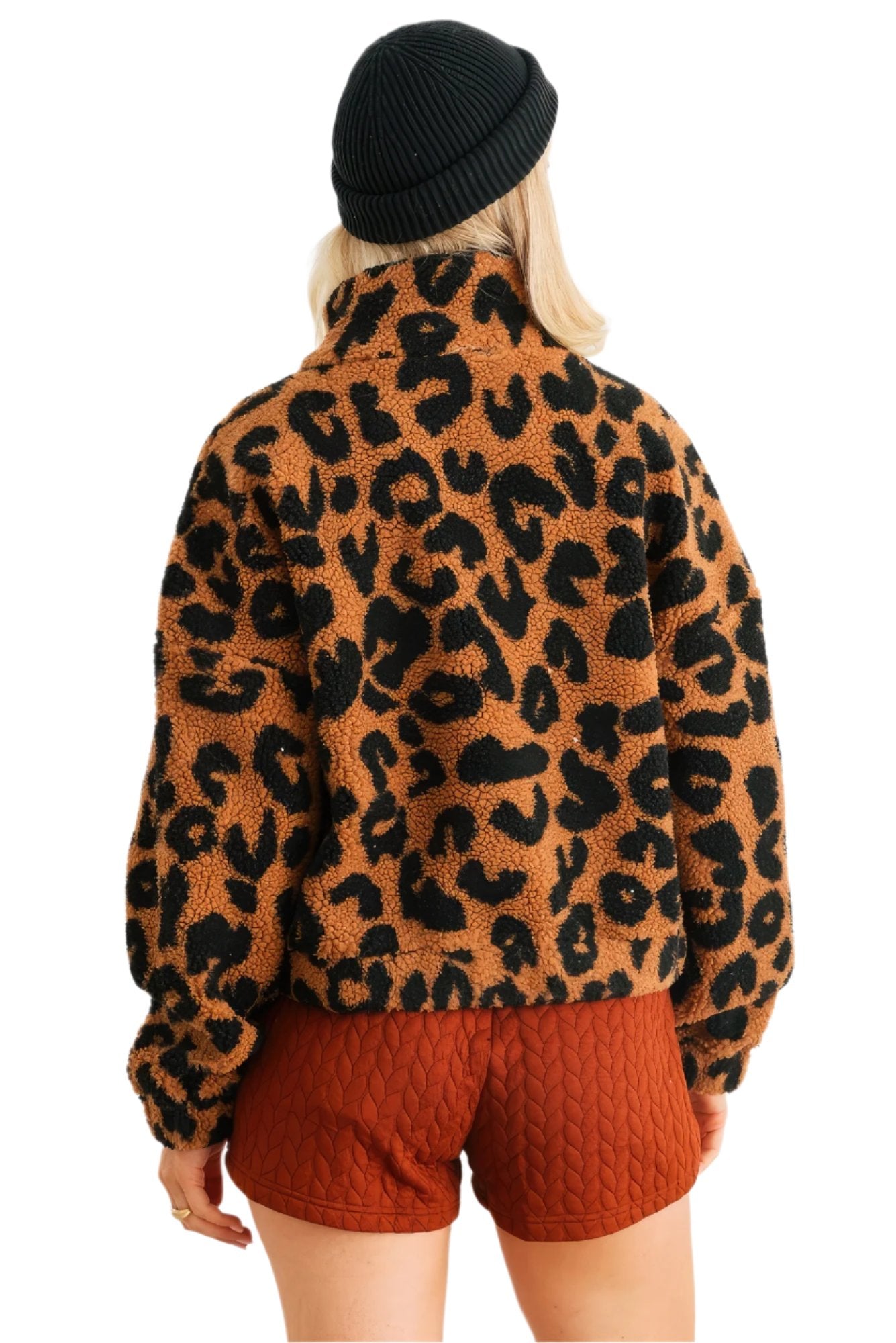 Leopard Teddy Zip-up Two Pocket Jacket