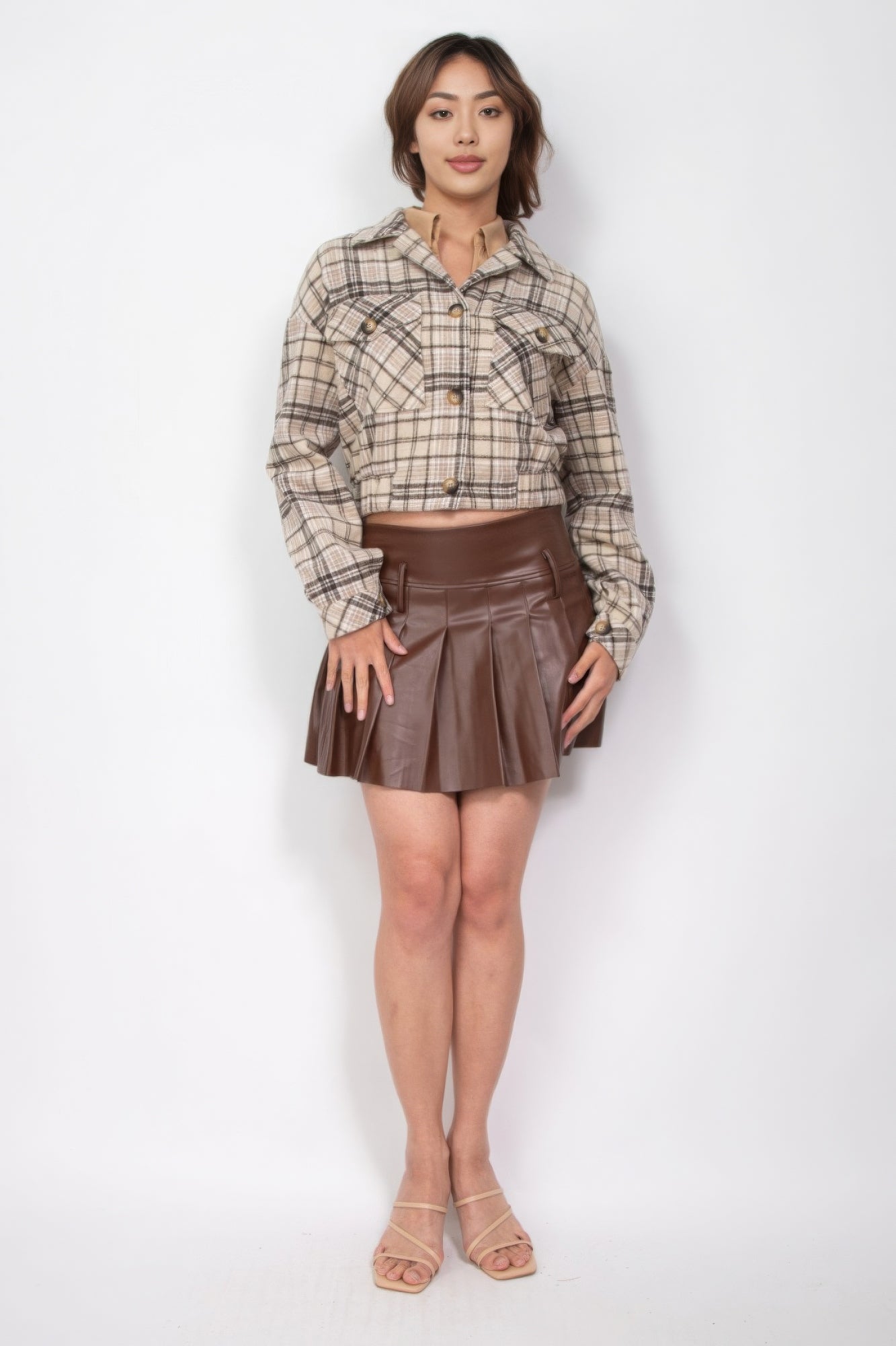 Plaid Button-down Crop Jacket